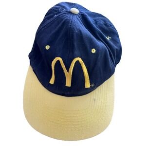 Vntg McDonald's Snapback Hat Cap Black Yellow Embroidered Logo Employee Hat